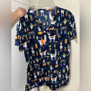 Halloween llama style scrub top